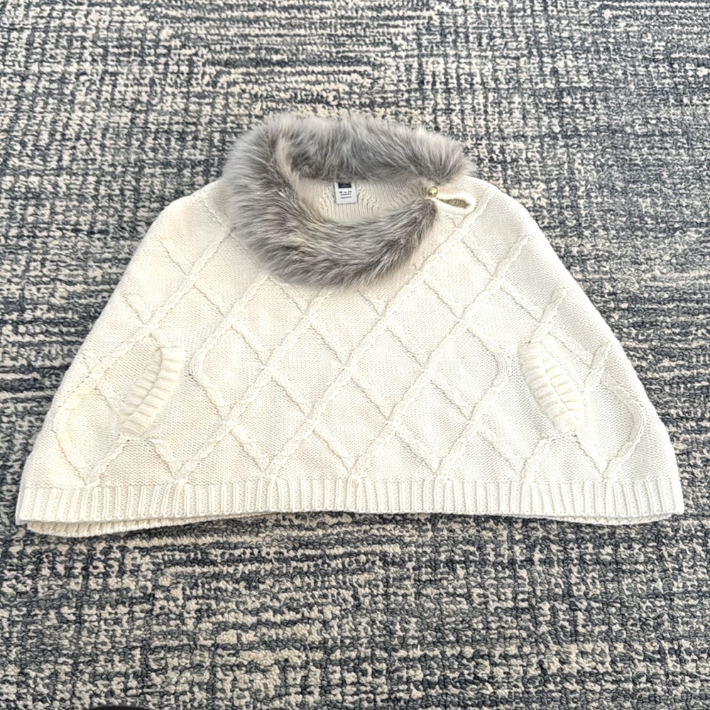 Janie and Jack Girls Cotton Sweater Fur Cape Size 18/24 Mo